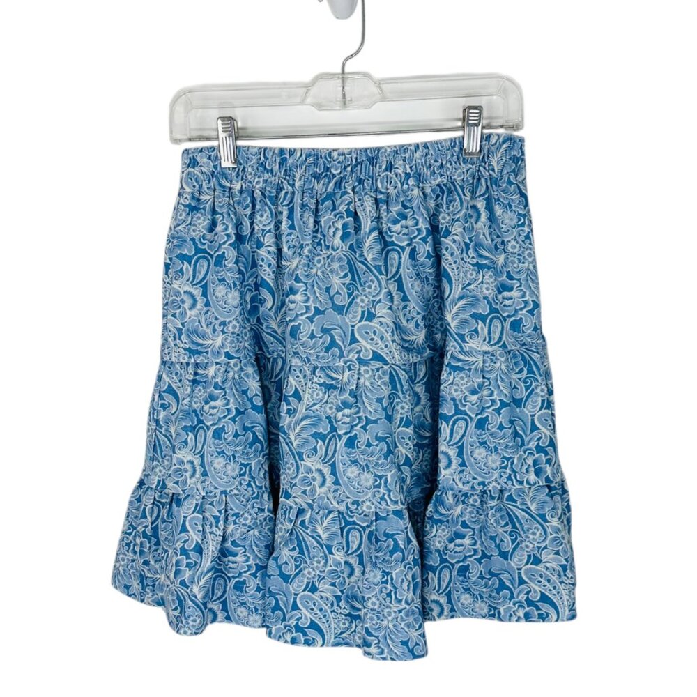 Soft Surroundings Women's Size XS Talisa Linen Blend Paisley Tiered Skirt